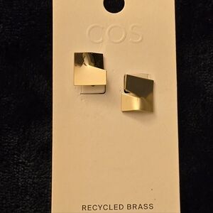 COS Shiny Gold Square Earrings Recycled Brass